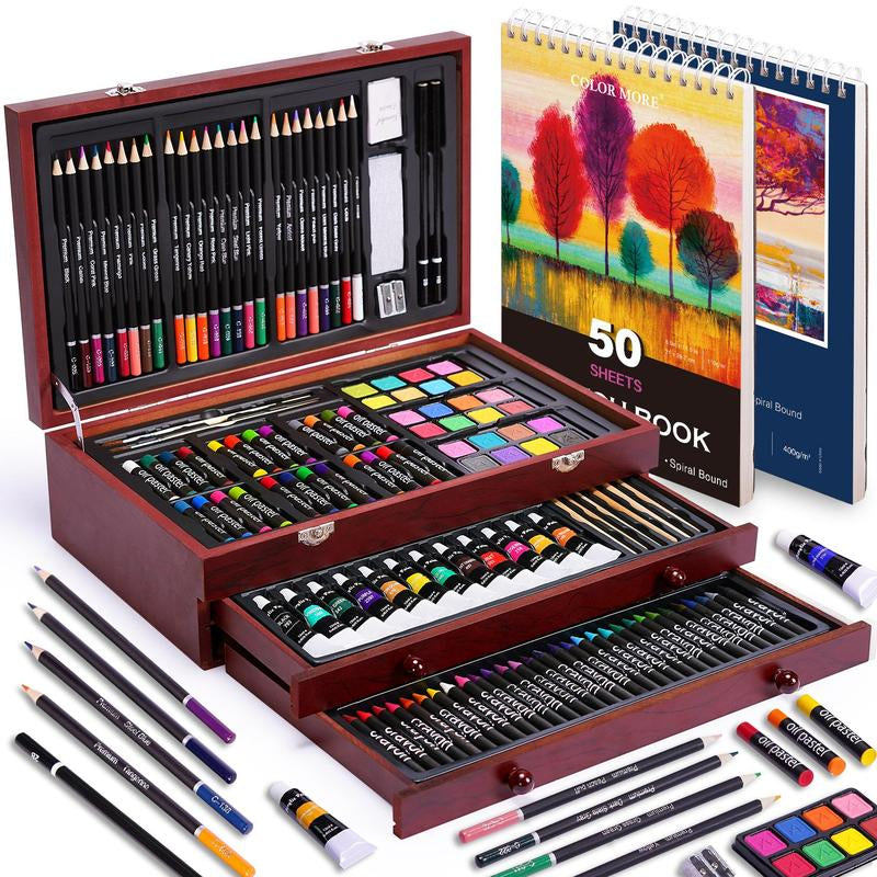 Ultimate 175-Piece Deluxe Art Set - Complete Acrylic Paints, Crayons & Colored Pencils in Elegant Wooden Case - Perfect Art Supplies for All Ages & Skill Levels - Ideal Gift for Birthdays & Holidays!