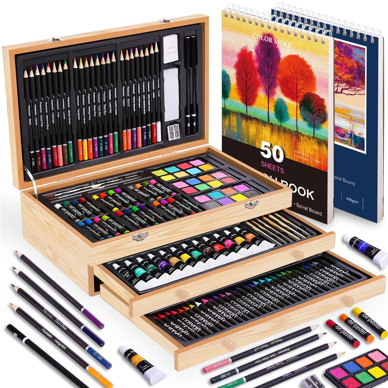 Ultimate 175-Piece Deluxe Art Set - Complete Acrylic Paints, Crayons & Colored Pencils in Elegant Wooden Case - Perfect Art Supplies for All Ages & Skill Levels - Ideal Gift for Birthdays & Holidays!