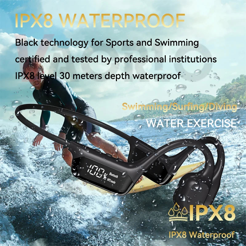 Revolutionary Bone Conduction Bluetooth 5.4 Headphones - Waterproof IPX8, Perfect for Swimming & Sports, Includes 32GB MP3 Player Support