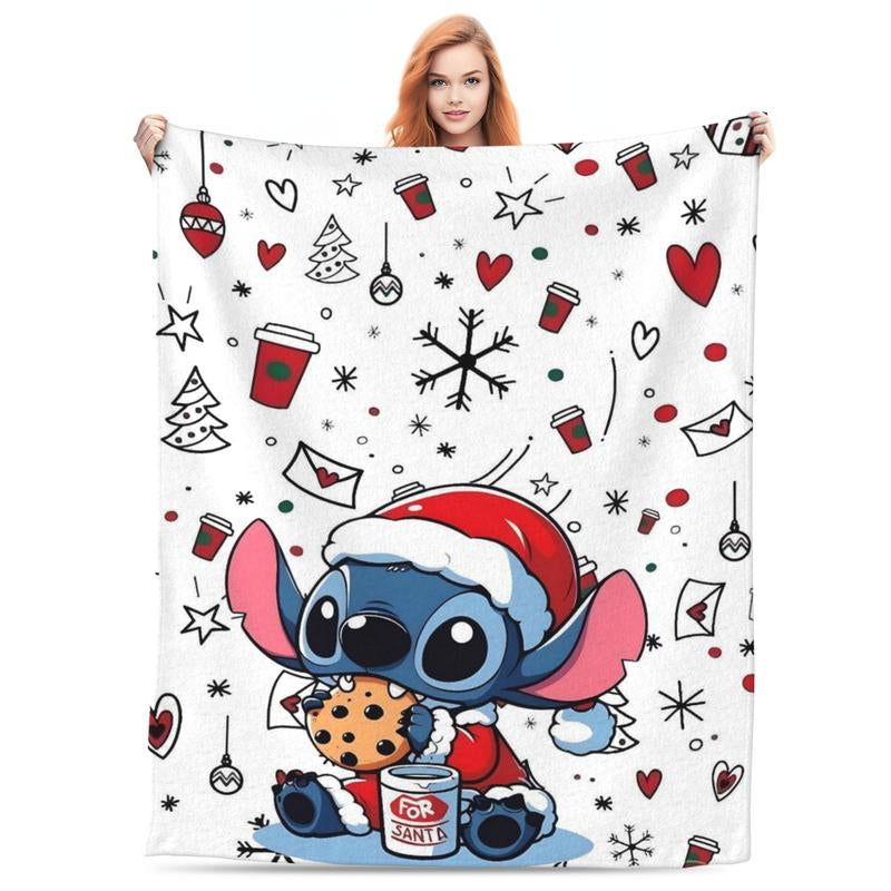 Cozy Disney Lilo & Stitch Christmas Throw Blanket - Plush Holiday Decor & Perfect Gift for Sofa and Bedroom