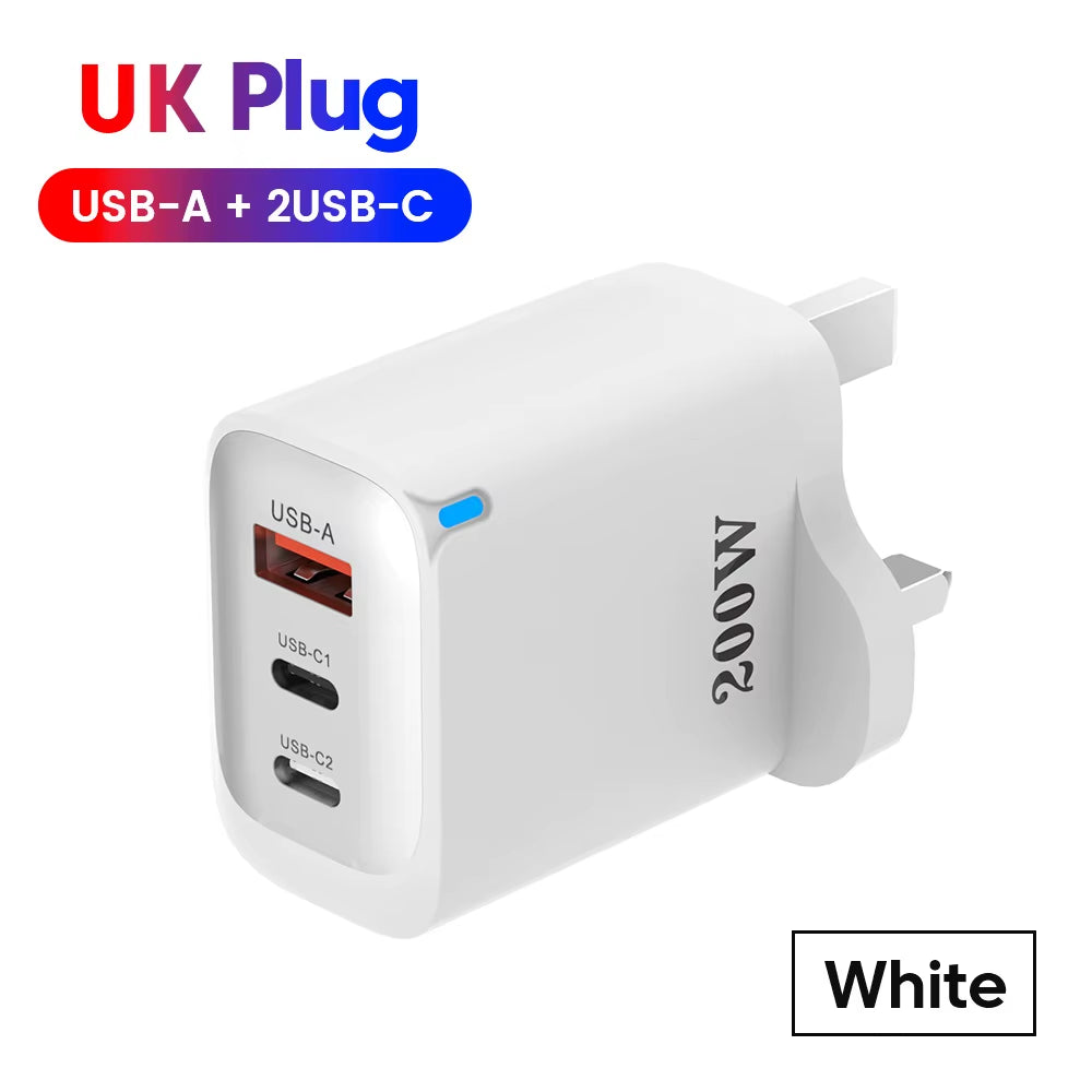 Experience Lightning Fast Charging with the Total PD200W USB Super Fast Charge 3-Port Charger - Perfect for iPhone, Xiaomi, and Samsung!
