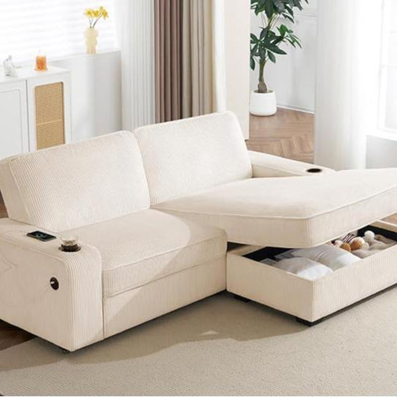 Amerlife Modern Oversized Sofa – Premium Bouclé/Chenille/Corduroy | 23" Deep Seat | USB Charging Ports | Cup Holders | Heavy-Duty Frame (2400 lbs Capacity)