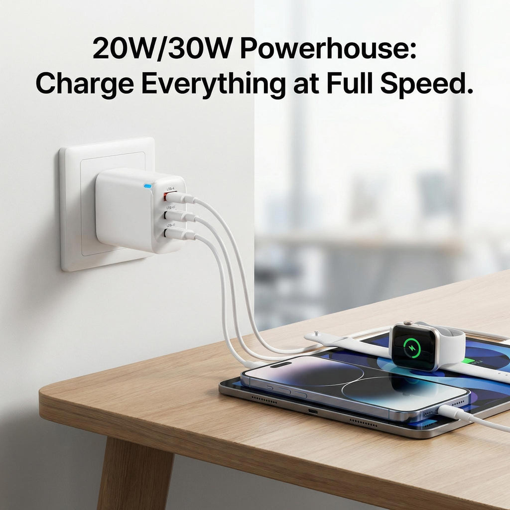 Experience Lightning Fast Charging with the Total PD200W USB Super Fast Charge 3-Port Charger - Perfect for iPhone, Xiaomi, and Samsung!