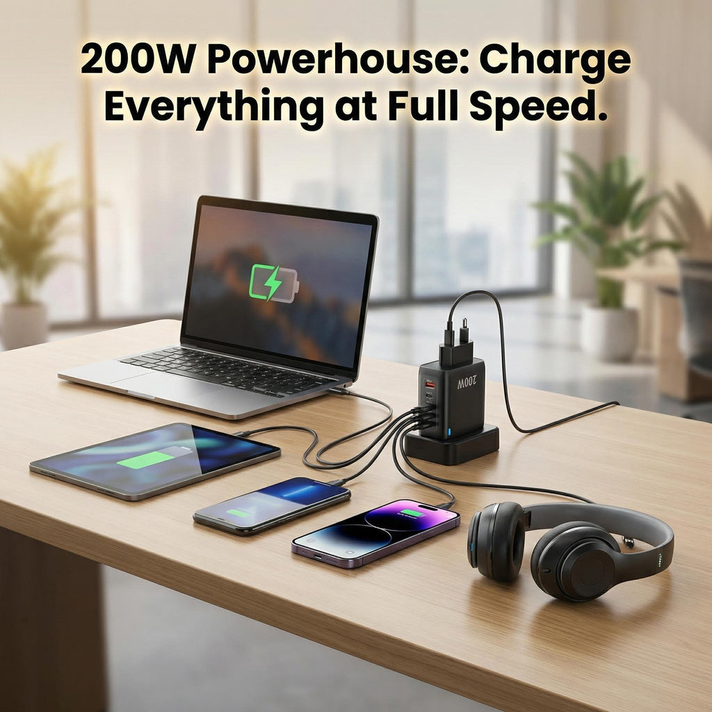 Experience Lightning Fast Charging with the Total PD200W USB Super Fast Charge 3-Port Charger - Perfect for iPhone, Xiaomi, and Samsung!