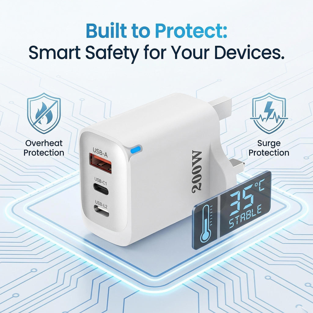 Experience Lightning Fast Charging with the Total PD200W USB Super Fast Charge 3-Port Charger - Perfect for iPhone, Xiaomi, and Samsung!