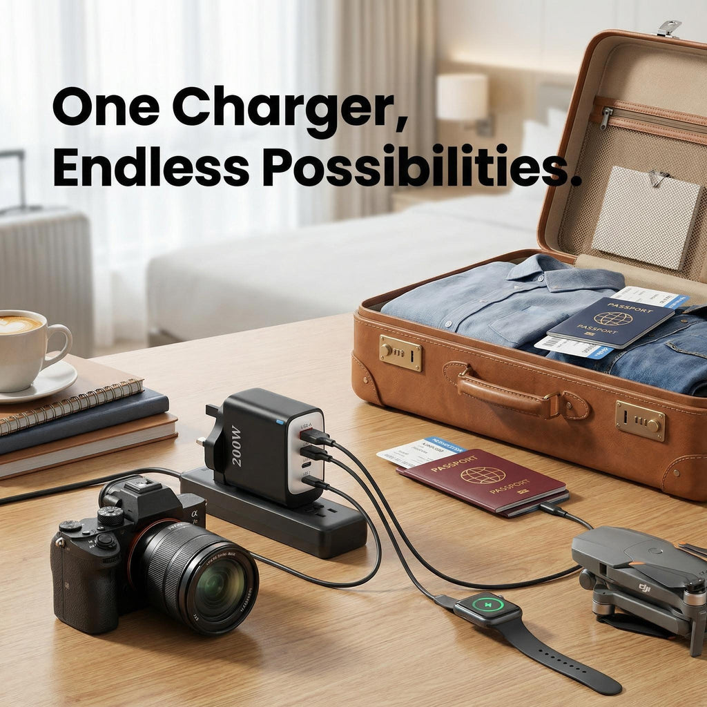 Experience Lightning Fast Charging with the Total PD200W USB Super Fast Charge 3-Port Charger - Perfect for iPhone, Xiaomi, and Samsung!