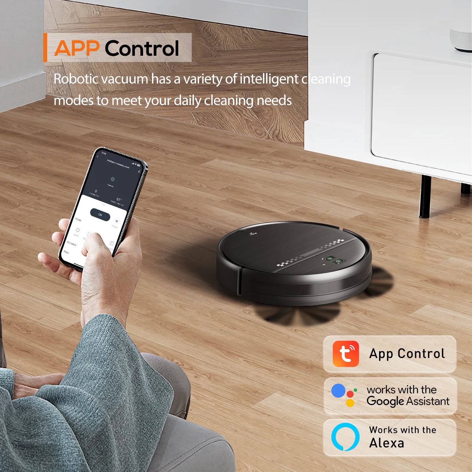 Effortless Cleaning with GOOVI Robot Vacuum and Mop Combo - Smart Wi-Fi Enabled, Remote Control & 120-Minute Battery Life in Sleek Black