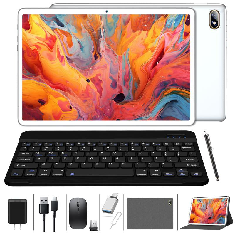 2024 Newest 10-Inch Android Tablet - 2-in-1 with Keyboard, Octa-Core, 128GB ROM, 1TB Expandable, HD Screen, 13MP Camera, 7000mAh Battery, Bluetooth 5.0, Includes Mouse, Stylus, and Case