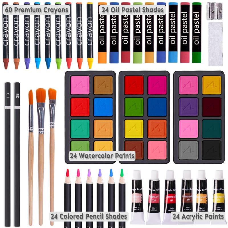 Ultimate 175-Piece Deluxe Art Set - Complete Acrylic Paints, Crayons & Colored Pencils in Elegant Wooden Case - Perfect Art Supplies for All Ages & Skill Levels - Ideal Gift for Birthdays & Holidays!