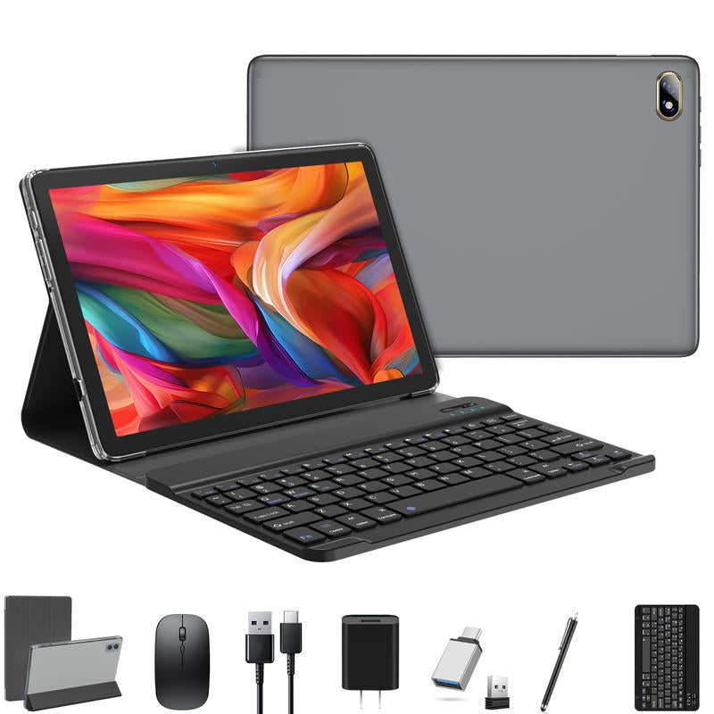 2024 Newest 10-Inch Android Tablet - 2-in-1 with Keyboard, Octa-Core, 128GB ROM, 1TB Expandable, HD Screen, 13MP Camera, 7000mAh Battery, Bluetooth 5.0, Includes Mouse, Stylus, and Case