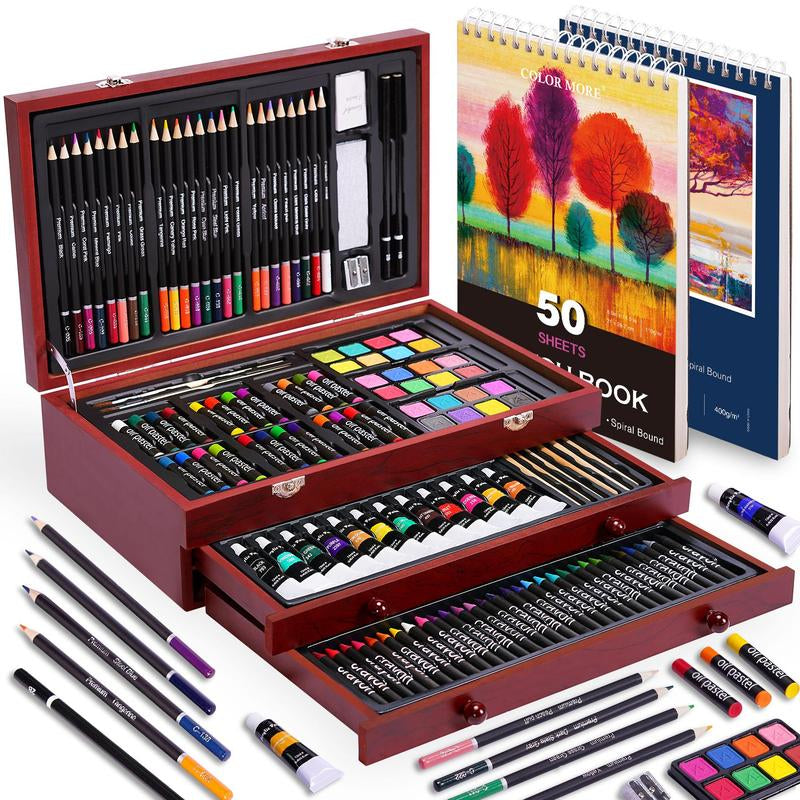 Ultimate 175-Piece Deluxe Art Set - Complete Acrylic Paints, Crayons & Colored Pencils in Elegant Wooden Case - Perfect Art Supplies for All Ages & Skill Levels - Ideal Gift for Birthdays & Holidays!
