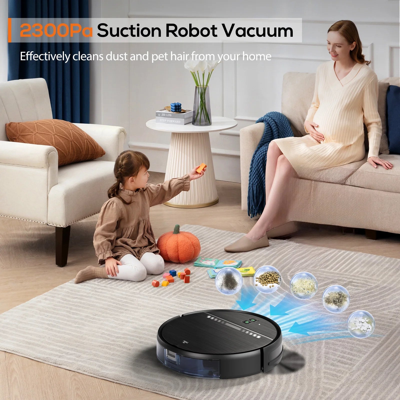 Effortless Cleaning with GOOVI Robot Vacuum and Mop Combo - Smart Wi-Fi Enabled, Remote Control & 120-Minute Battery Life in Sleek Black