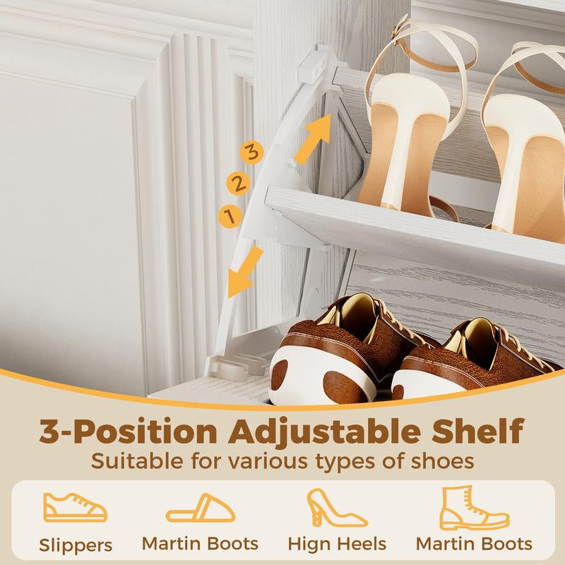 Sleek IRONCK White Wooden Shoe Cabinet with 2 Flip Drawers - Stylish Storage Organizer for Entryway, Hallway, and Living Room