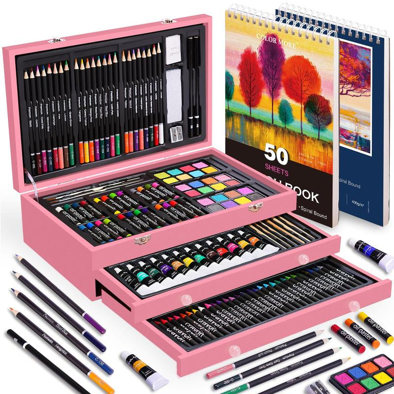 Ultimate 175-Piece Deluxe Art Set - Complete Acrylic Paints, Crayons & Colored Pencils in Elegant Wooden Case - Perfect Art Supplies for All Ages & Skill Levels - Ideal Gift for Birthdays & Holidays!