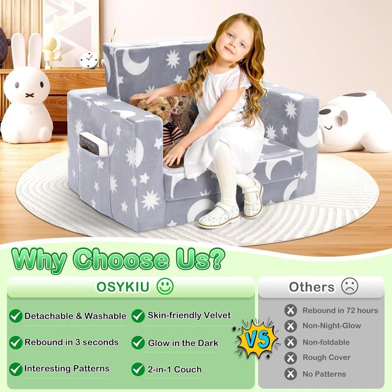 OSYKIU 2-in-1 Convertible Toddler Couch and Lounger - Soft Sherpa Design for Magical Playtime and Cozy Relaxation, Perfect for Boys and Girls