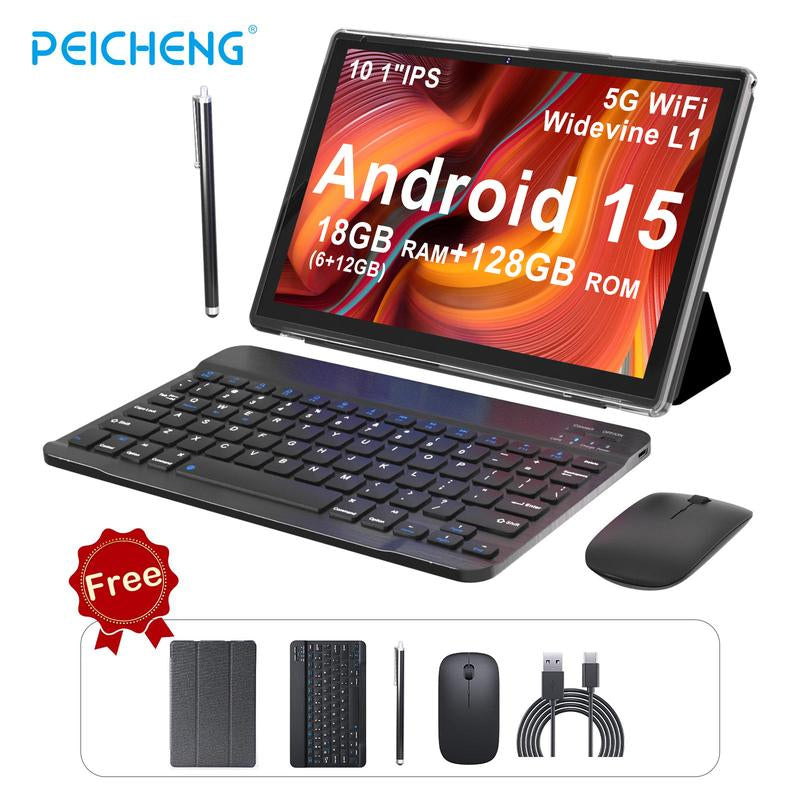 Powerful 10.1" Android Tablet with Keyboard & Mouse - Quad-Core 2.0GHz, 12GB RAM, 128GB Storage - Perfect for Work & Play, Ideal Christmas Gift!