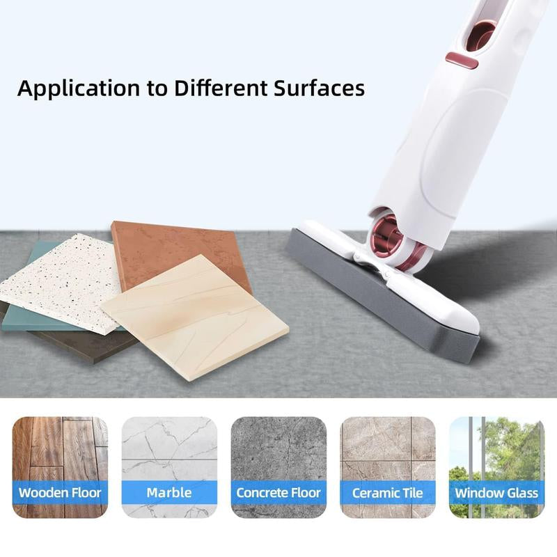 Mini Cleaning Mop,Mini Sponge Mop,Wet and Dry Use Cleaning System,2 Sponge Head & 1 Squeeze Handle,Mini Mop for Bathroom,Kitchen,Desktop,Glass,Living Room,Car.