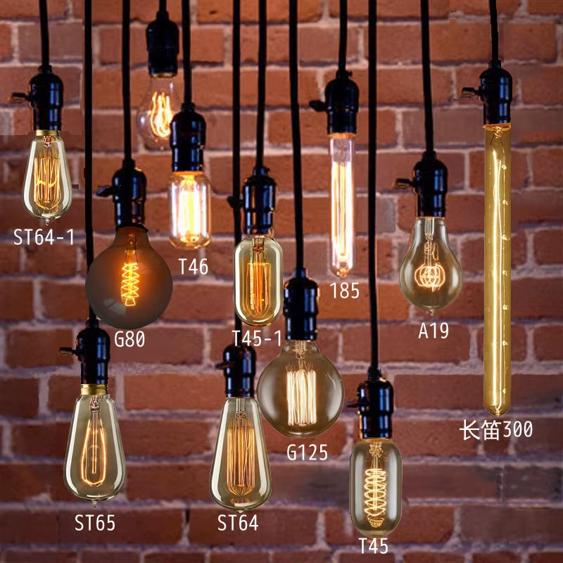 Illuminate Your Space with the Vintage Charm of Edison Bulb E27 220V 40W - ST64 A19 T45 G80 G95 G125 Incandescent Filament Lighting