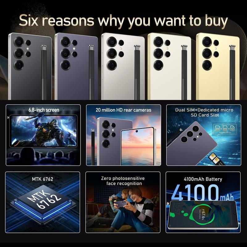 FUFFI 6.8" Smartphone - 128GB ROM, 6GB RAM, Built-In Stylus, 20MP Camera & Long-Lasting 4100mAh Battery, Octa-Core Power!