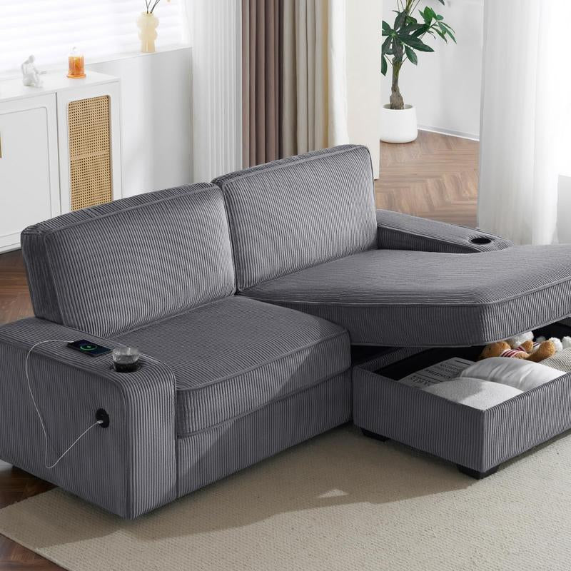 Amerlife Modern Oversized Sofa – Premium Bouclé/Chenille/Corduroy | 23" Deep Seat | USB Charging Ports | Cup Holders | Heavy-Duty Frame (2400 lbs Capacity)