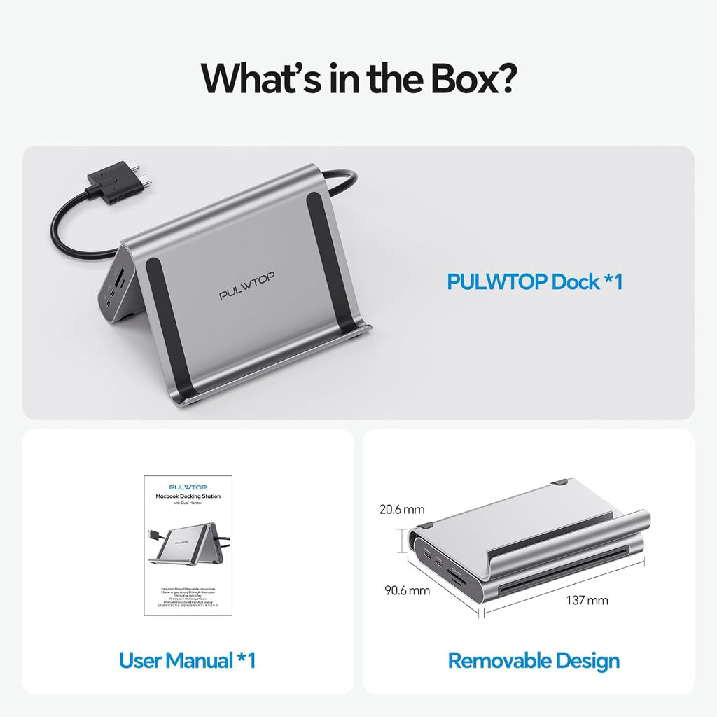 Elevate Your Workspace with the PULWTOP 11-in-1 MacBook Docking Station - Dual 4K@60Hz HDMI, Super Speed USB-C, and Gigabit Ethernet for Ultimate Connectivity